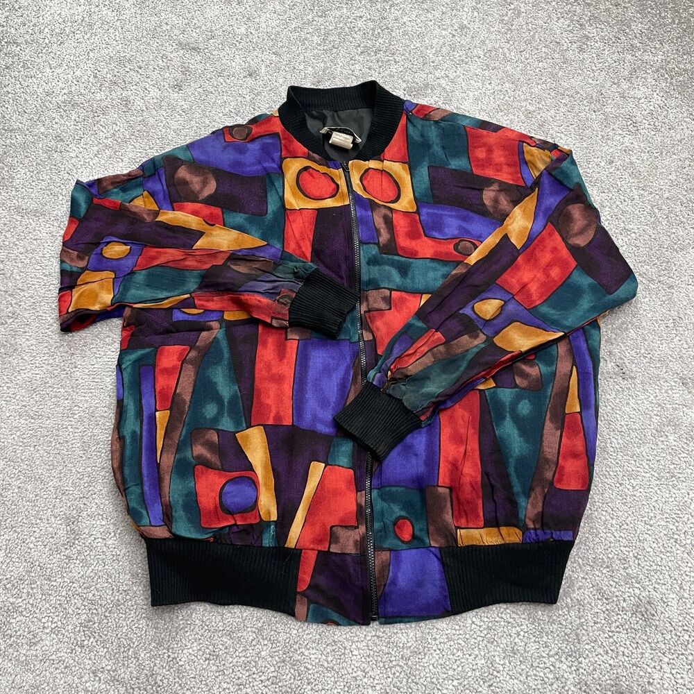 Caribou Vintage 90's Y2K Bomber Jacket Womens Medium Multi Geometric W/ Receipt